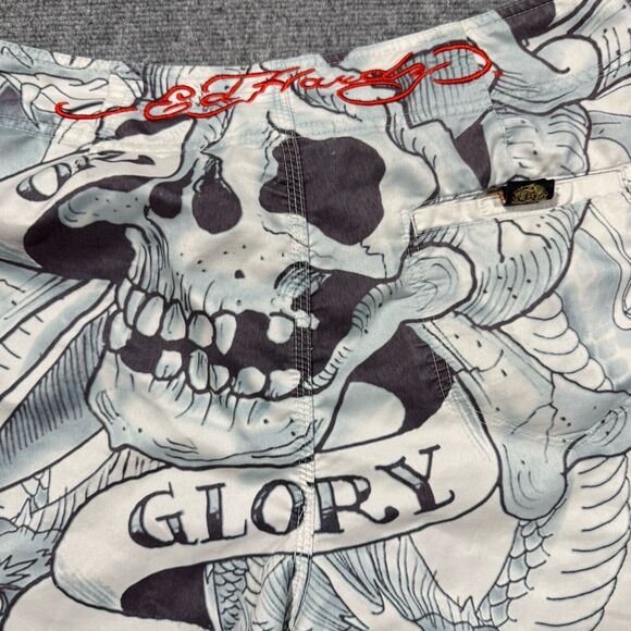 Vtg Ed Hardy Shorts Mens 34 White Swim Board Trunks Skull Dragon Tattoo Y2K - Picture 10 of 11